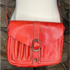 Patricia Nash Red Veg Tan Leather Crossbody Praga bag.